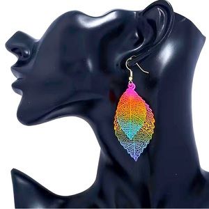 Mutil Colored Netted Leave Earrings